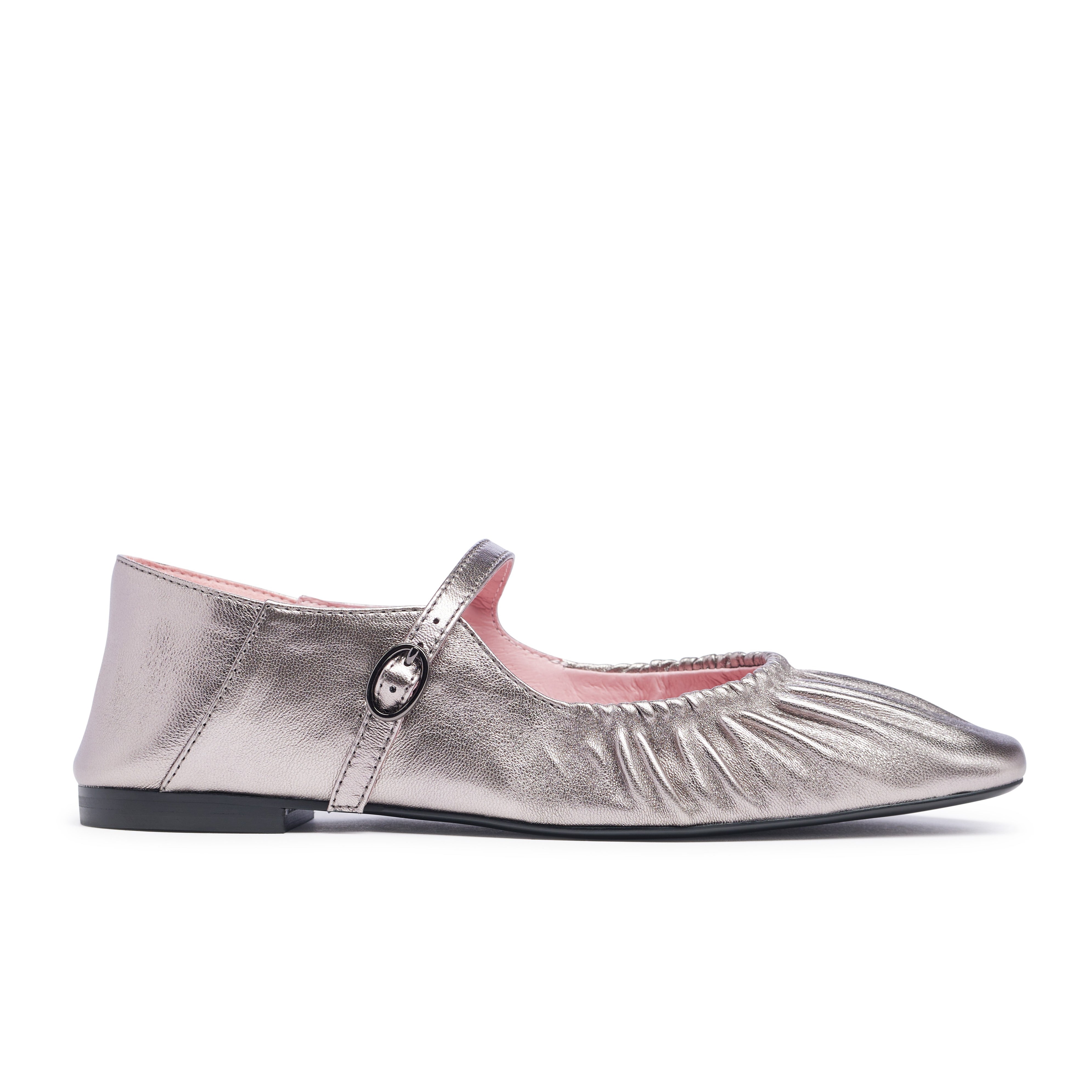 Silver metallic flat shoe on a white background
