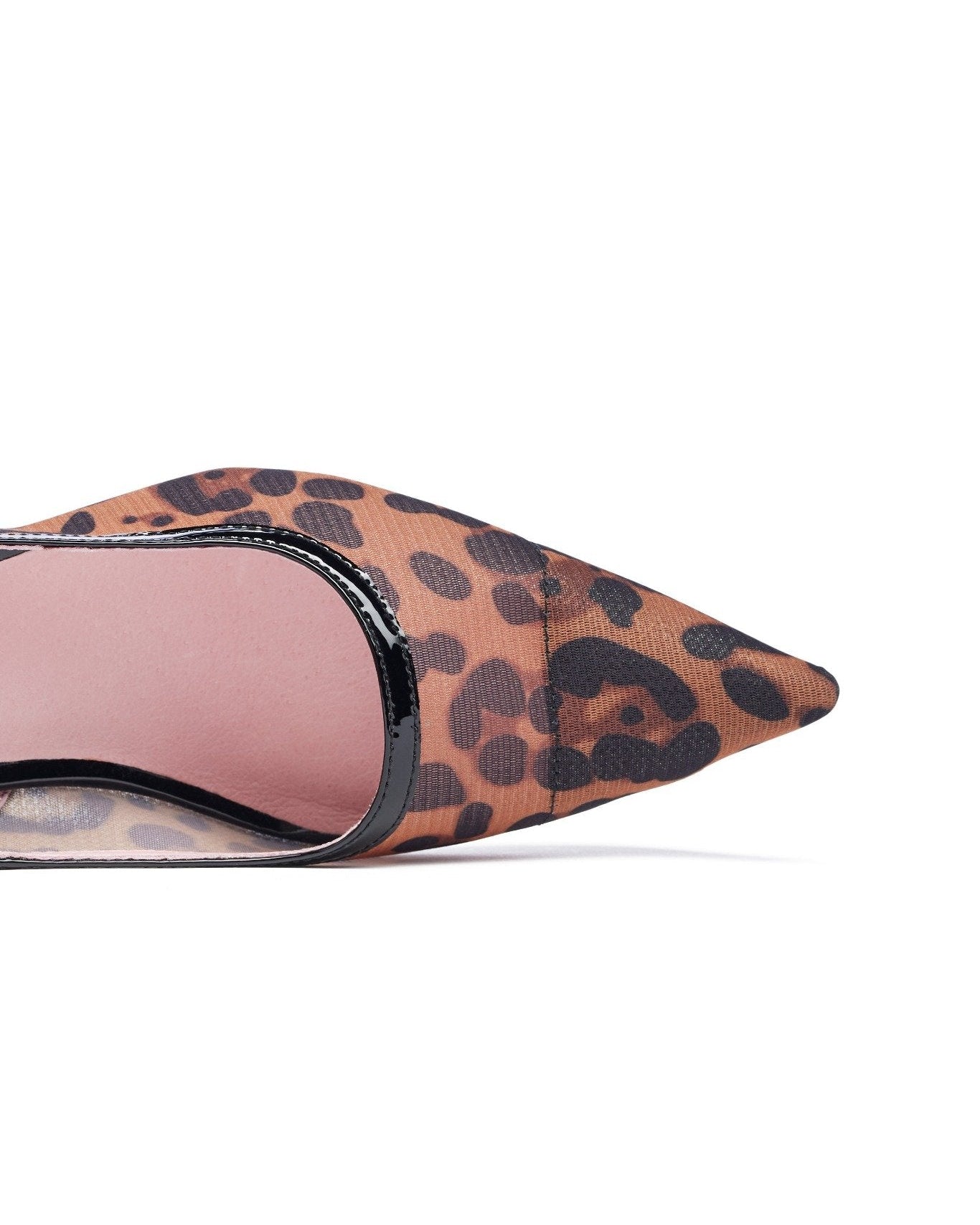 Leopard print high heel shoe on a white background. Leopard
